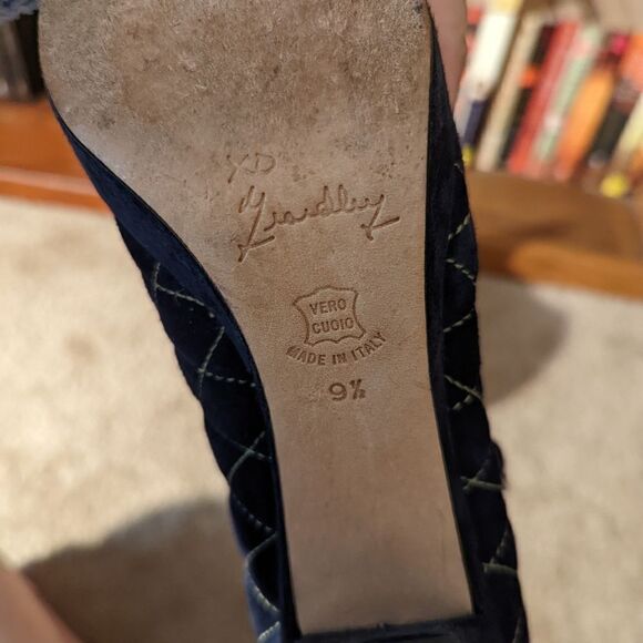 MARCHEZ Vous quilted blue suede thick heel ankle strap platform shoes sz 9.5 euc - Picture 7 of 8